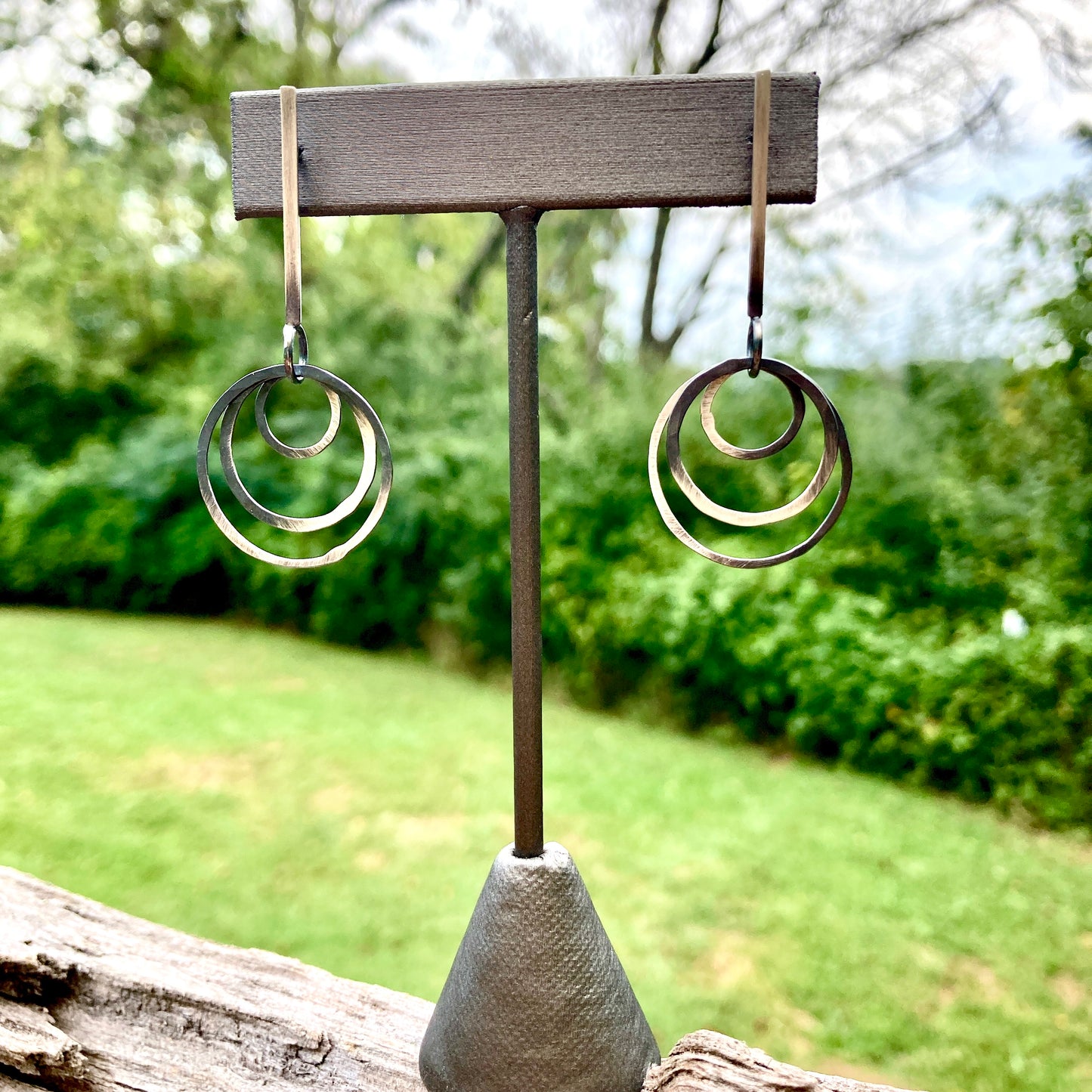 Post modern Earrings circles with patina