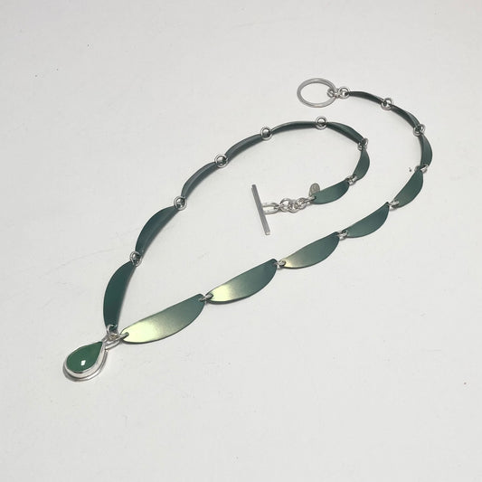 Aventurine pendant on Green Titanium ribbon necklace