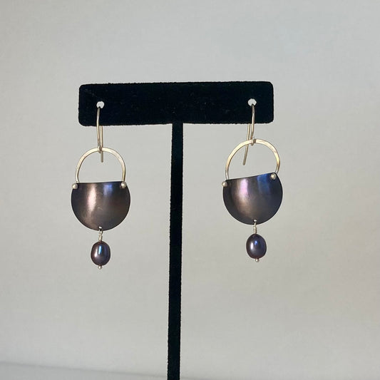Eggplant Purple Titanium,Sterling Silver and Peacock Pearls