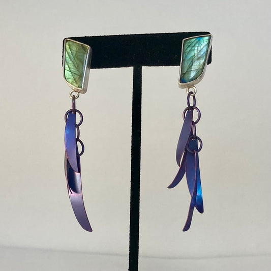 Labradorite and Purple Titanium-Willow Earrings