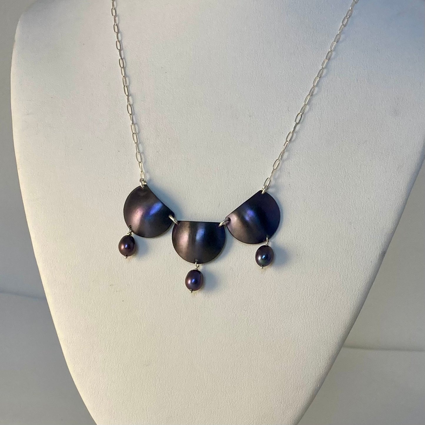 Eggplant and Teal Titanium with Peacock Pearl Necklace