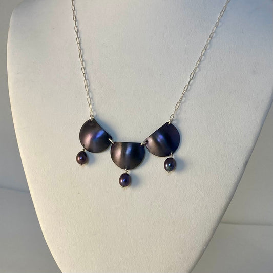 Eggplant and Teal Titanium with Peacock Pearl Necklace