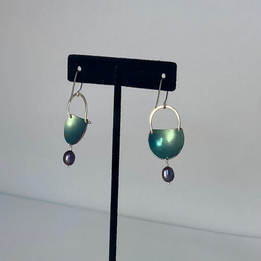 Eggplant Purple Titanium,Sterling Silver and Peacock Pearls