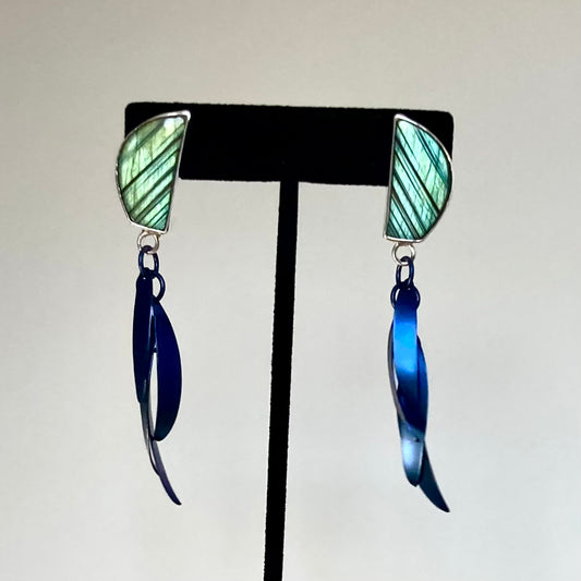 Labradorite and Blue Titanium-Willow Earrings