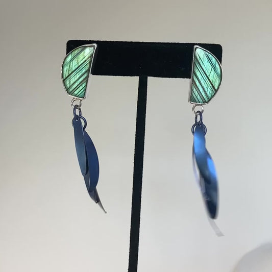 Labradorite and Blue Titanium-Willow Earrings