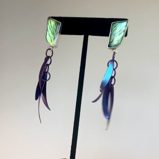 Labradorite and Purple Titanium-Willow Earrings