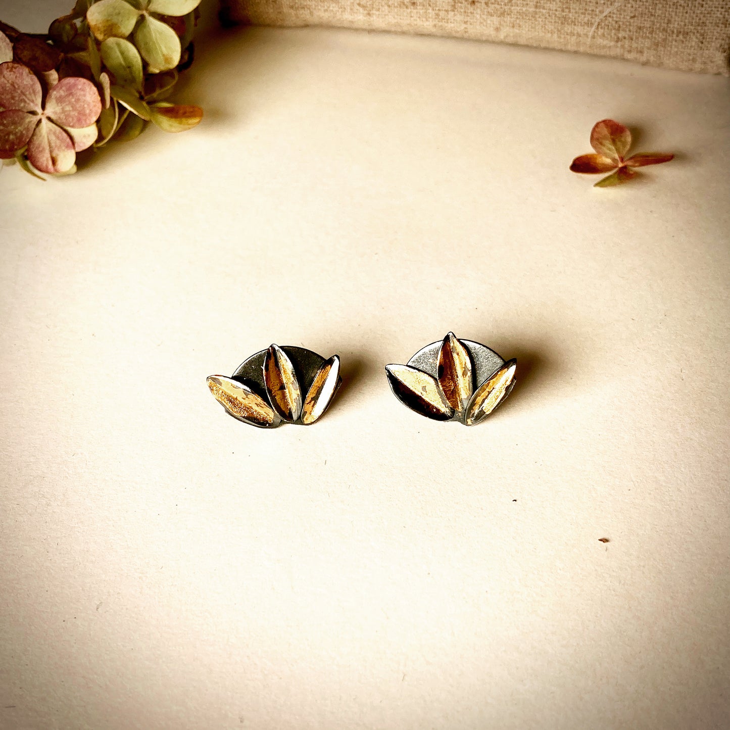 Magnolia leaf stud earrings